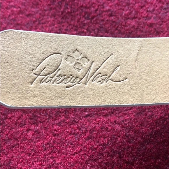 Patricia Nash Antique Gold Buckle Brown and Cream Tooled Leather Belt - Picture 3 of 8